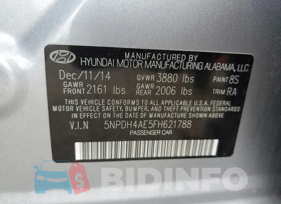 5NPDH4AE5FH621788 Photo# 12