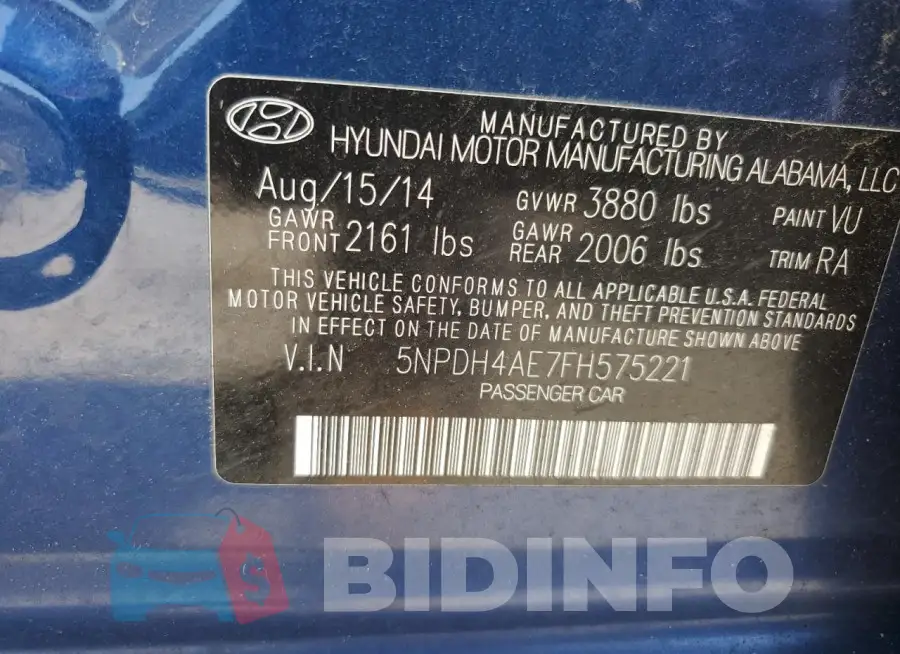 5NPDH4AE7FH575221 Photo# 12