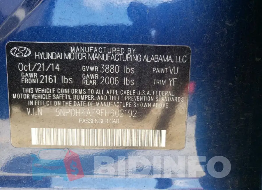 5NPDH4AE9FH602192 Photo# 12