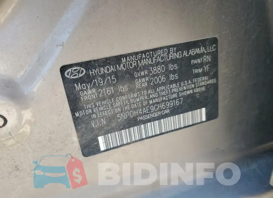 5NPDH4AE9GH699167 Photo# 12
