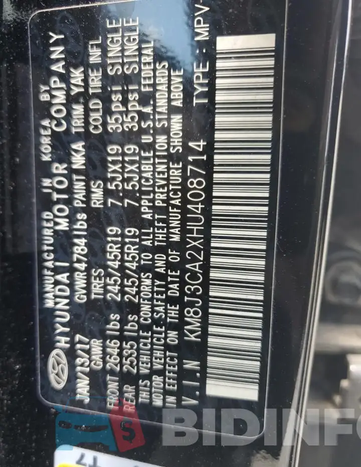 KM8J3CA2XHU408714 Photo# 12