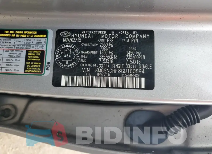 KM8SNDHF8GU160894 Photo# 14