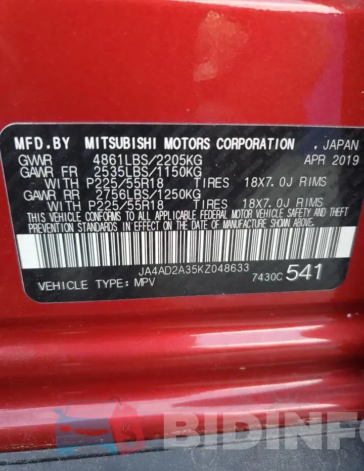 JA4AD2A35KZ048633 Photo# 13