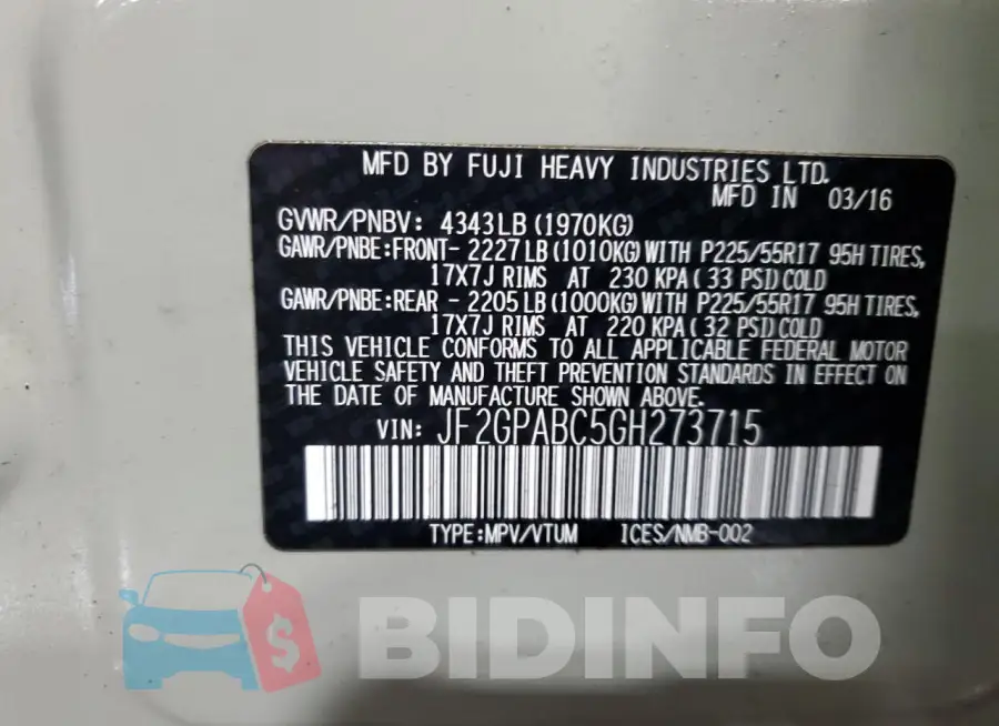 JF2GPABC5GH273715 Photo# 12