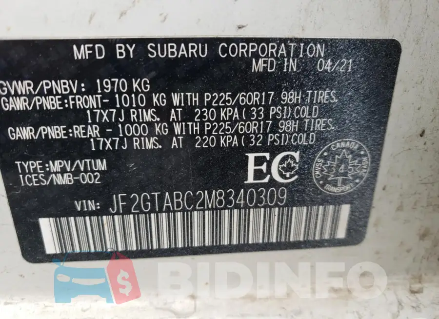 JF2GTABC2M8340309 Photo# 14
