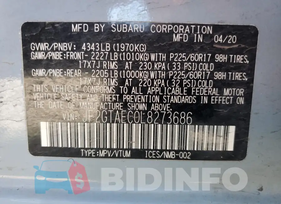JF2GTAEC0L8273686 Photo# 13