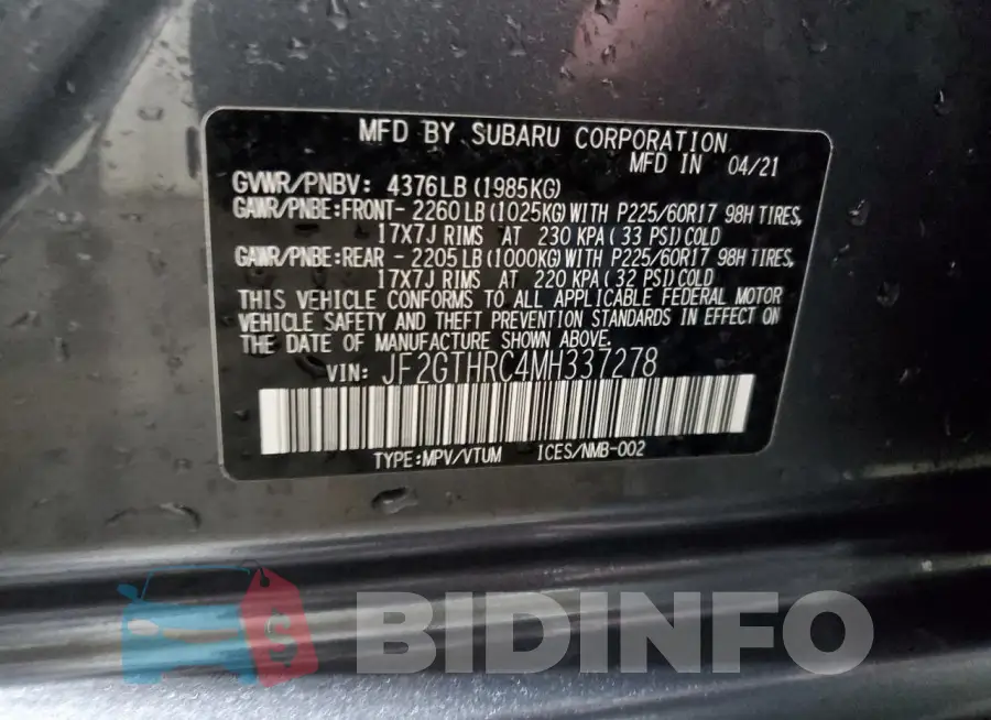 JF2GTHRC4MH337278 Photo# 12
