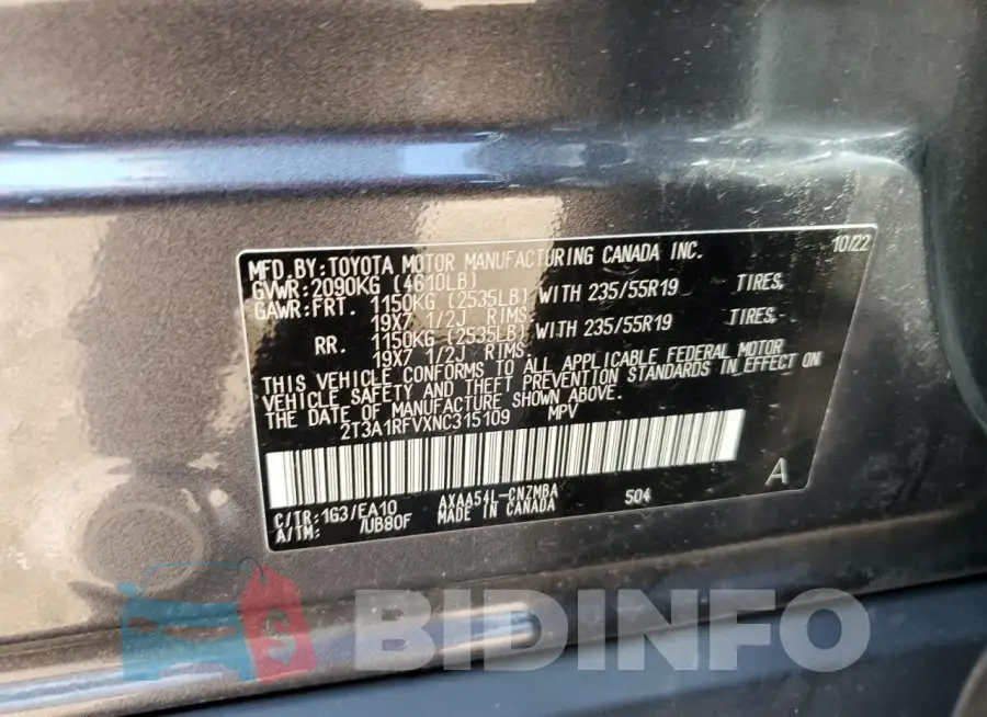 2T3A1RFVXNC315109 Photo# 13