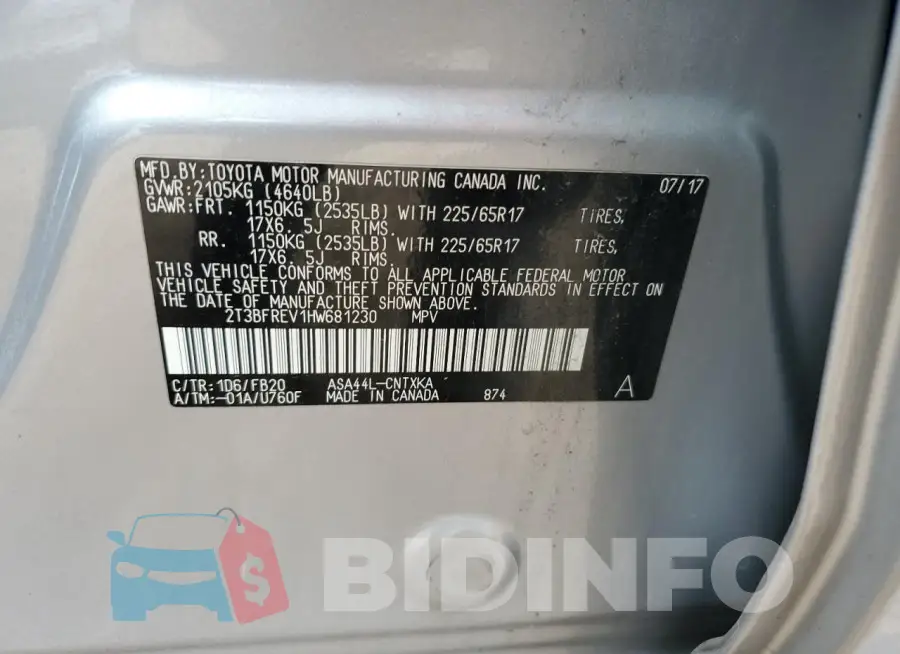2T3BFREV1HW681230 Photo# 12