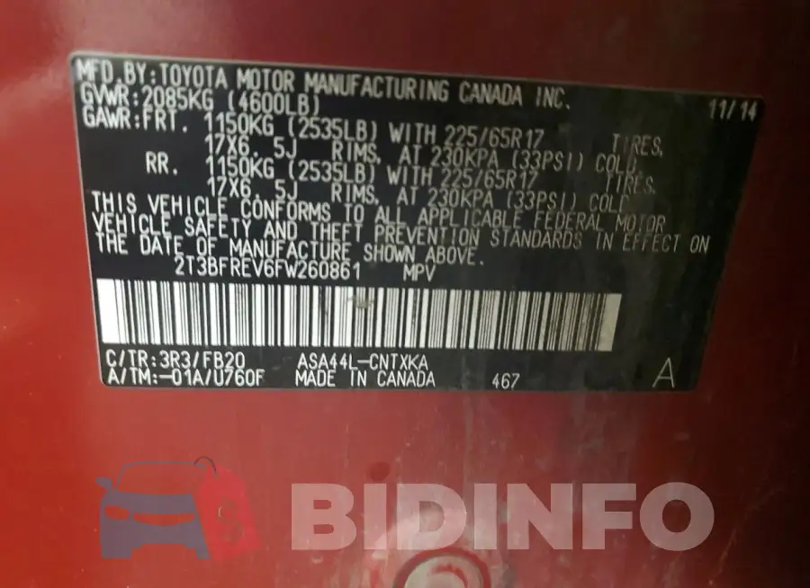 2T3BFREV6FW260861 Photo# 13