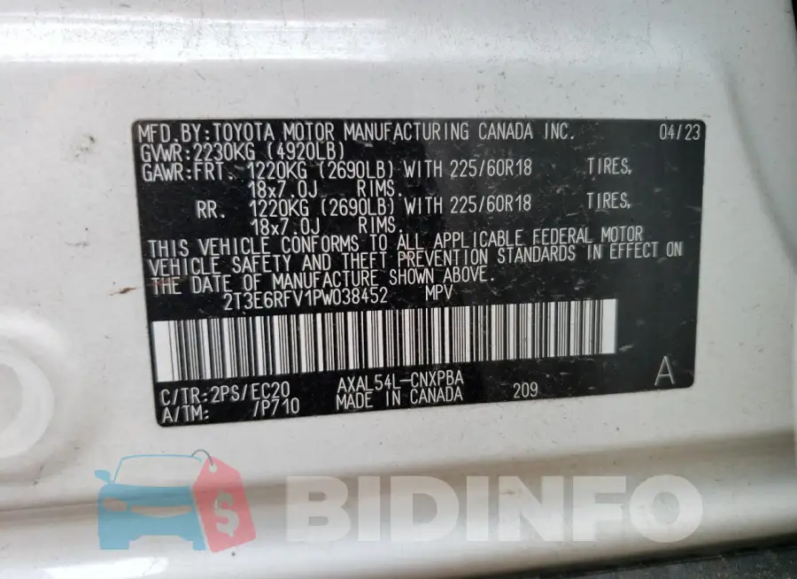 2T3E6RFV1PW038452 Photo# 12