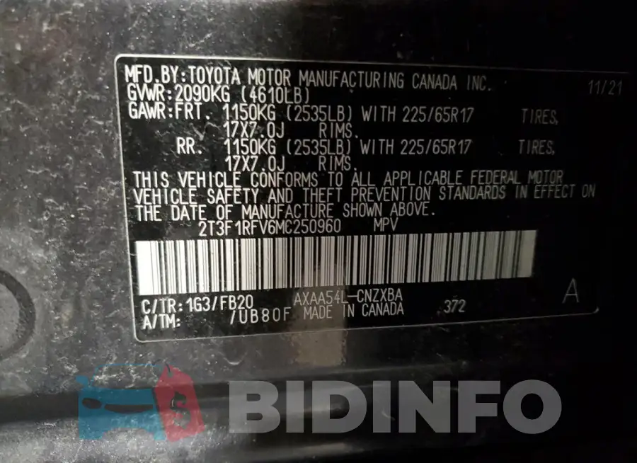 2T3F1RFV6MC250960 Photo# 13
