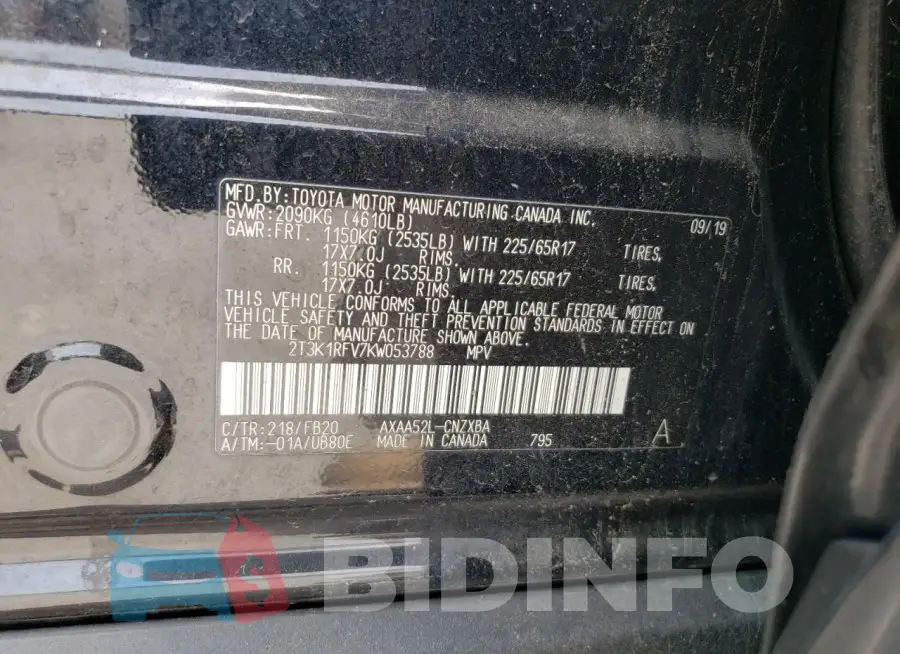 2T3K1RFV7KW053788 Photo# 13