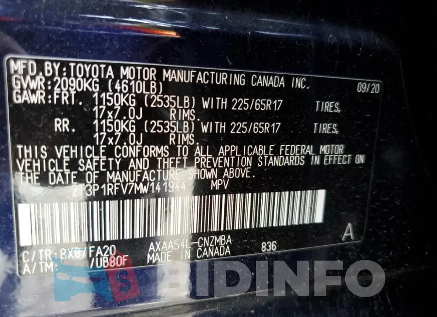 2T3P1RFV7MW141944 Photo# 13