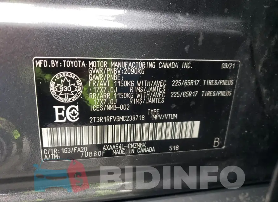 2T3R1RFV9MC238718 Photo# 14