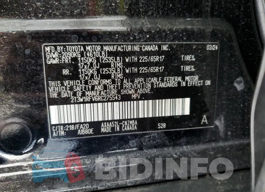 2T3W1RFV6RC275543 Photo# 13