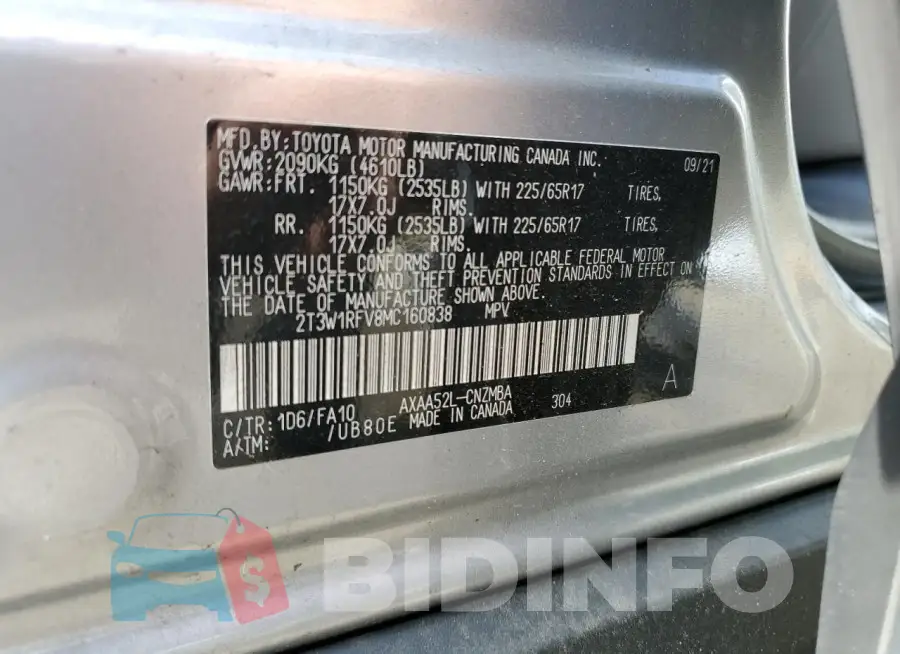 2T3W1RFV8MC160838 Photo# 13