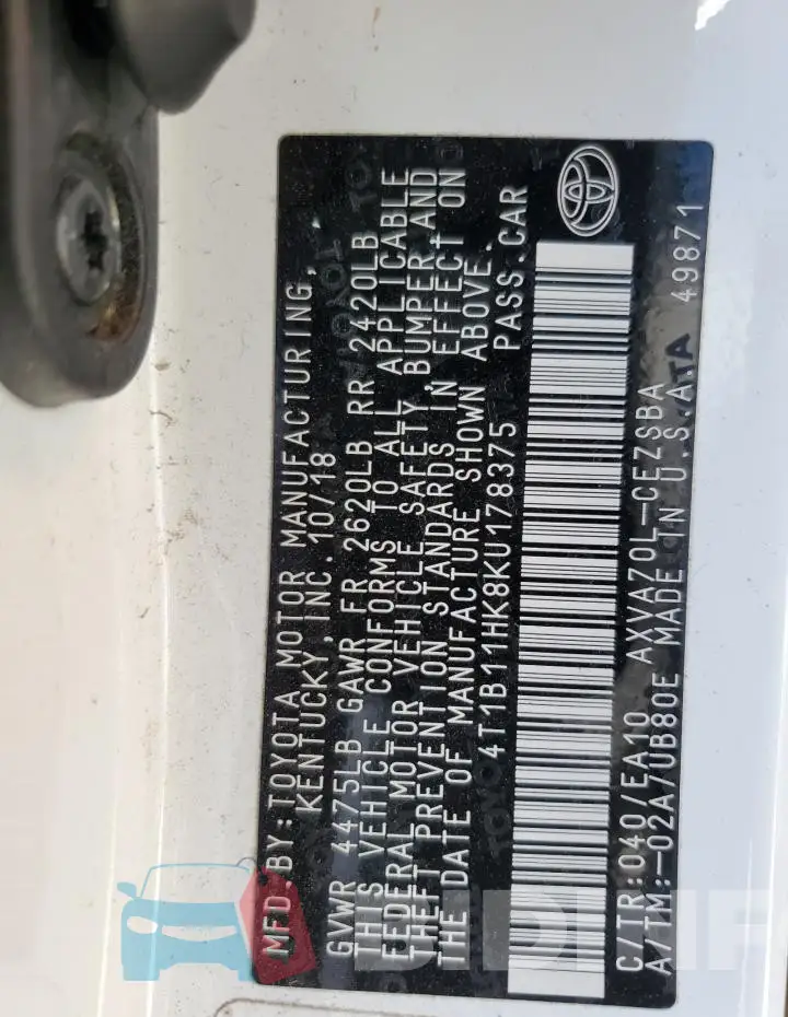 4T1B11HK8KU178375 Photo# 12