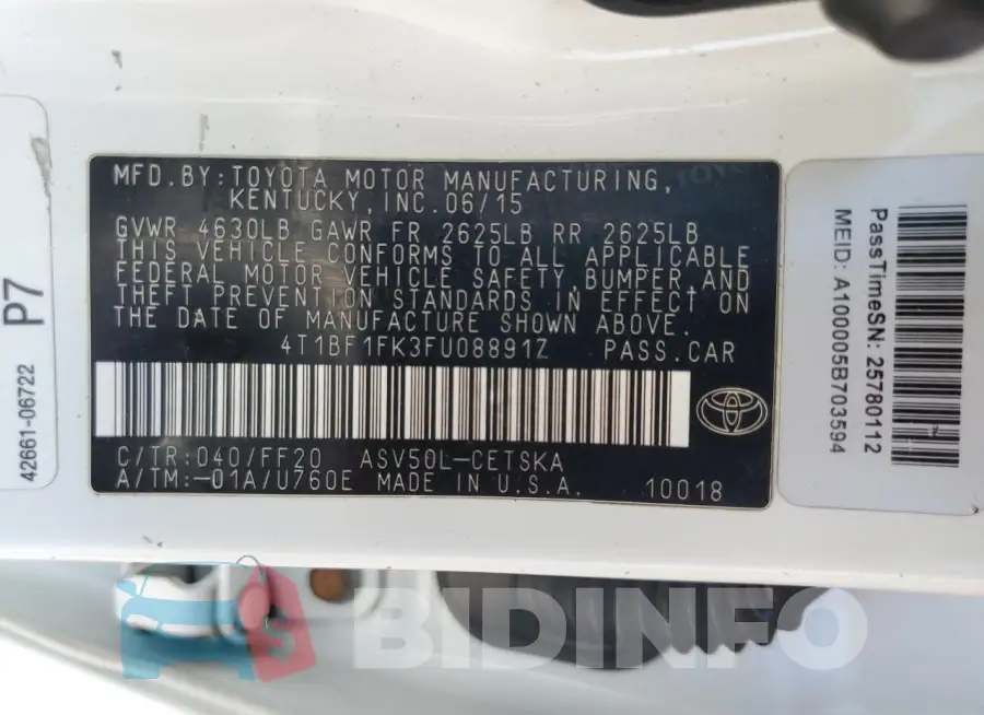 4T1BF1FK3FU088917 Photo# 13