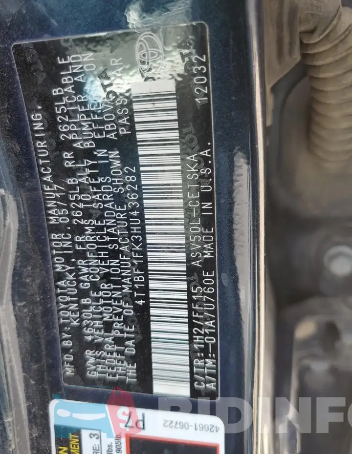 4T1BF1FK3HU436282 Photo# 12