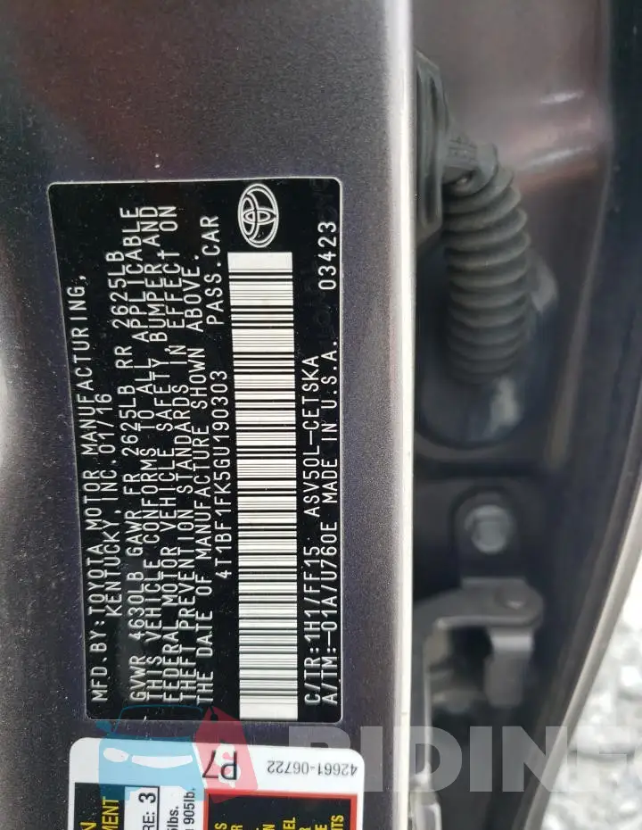 4T1BF1FK5GU190303 Photo# 12