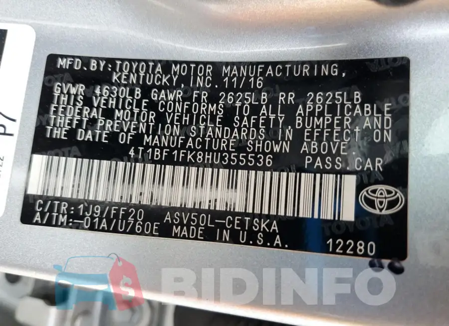 4T1BF1FK8HU355536 Photo# 12