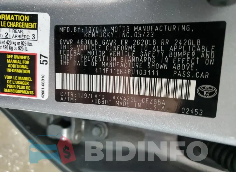 4T1F11BK4PU103111 Photo# 12