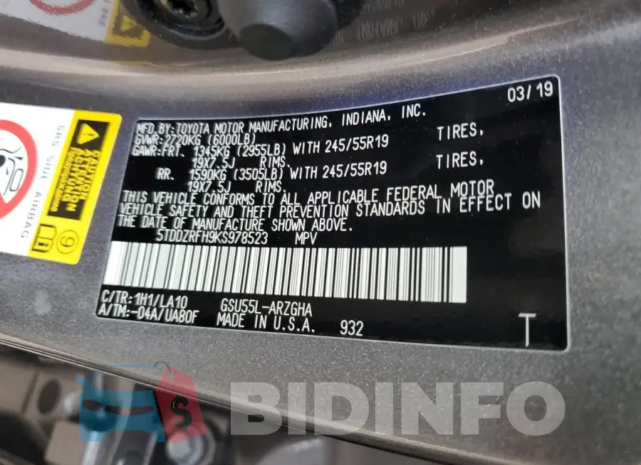 5TDDZRFH9KS978523 Photo# 13