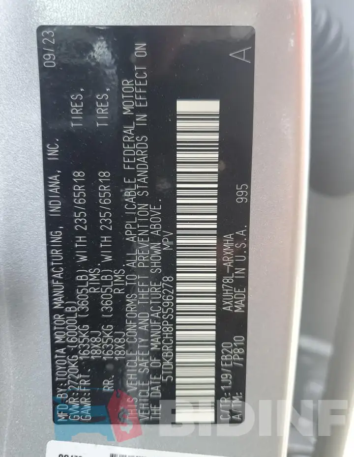 5TDKBRCH8PS596278 Photo# 13
