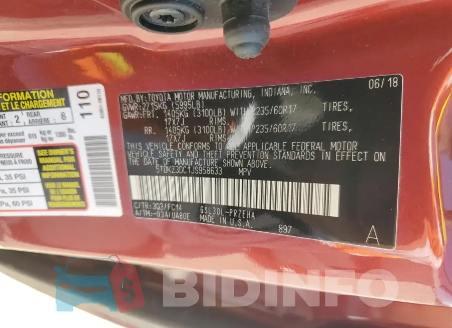 5TDKZ3DC1JS958633 Photo# 13