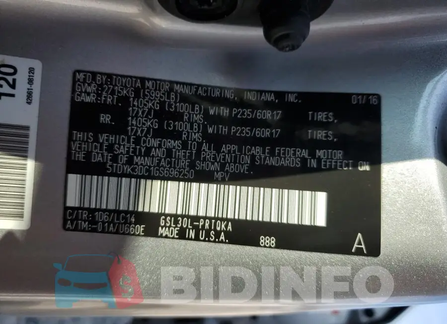 5TDYK3DC1GS696250 Photo# 14