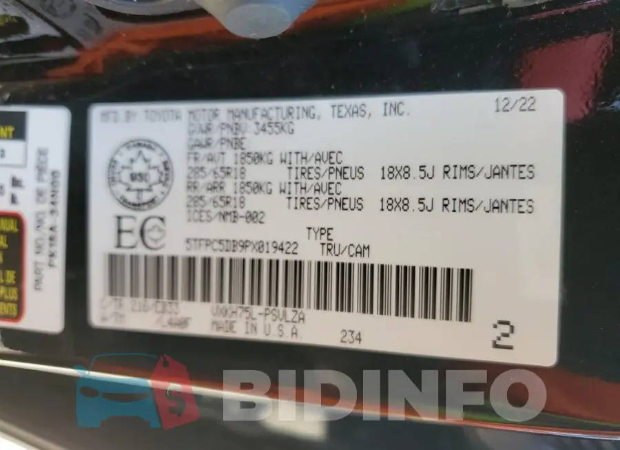 5TFPC5DB9PX019422 Photo# 13