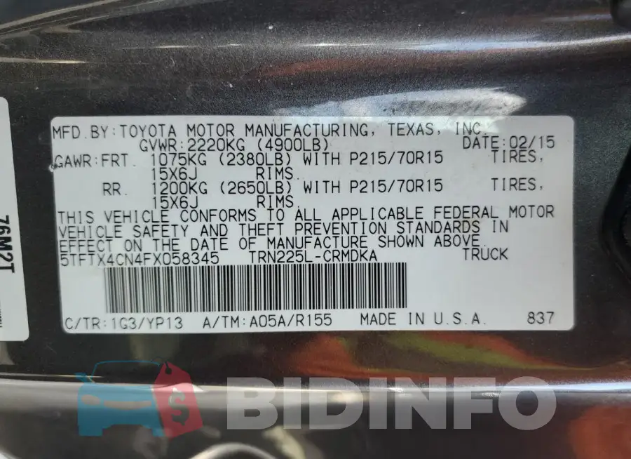 5TFTX4CN4FX058345 Photo# 12