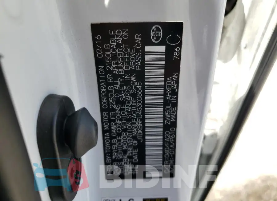 JTDKBRFU4G3008645 Photo# 12