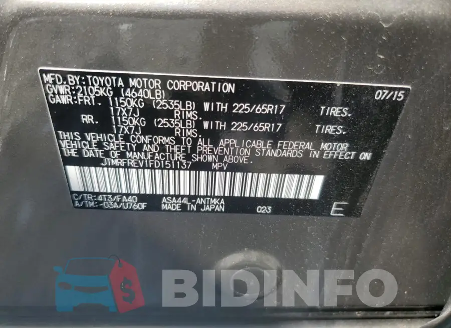JTMRFREV1FD151137 Photo# 13
