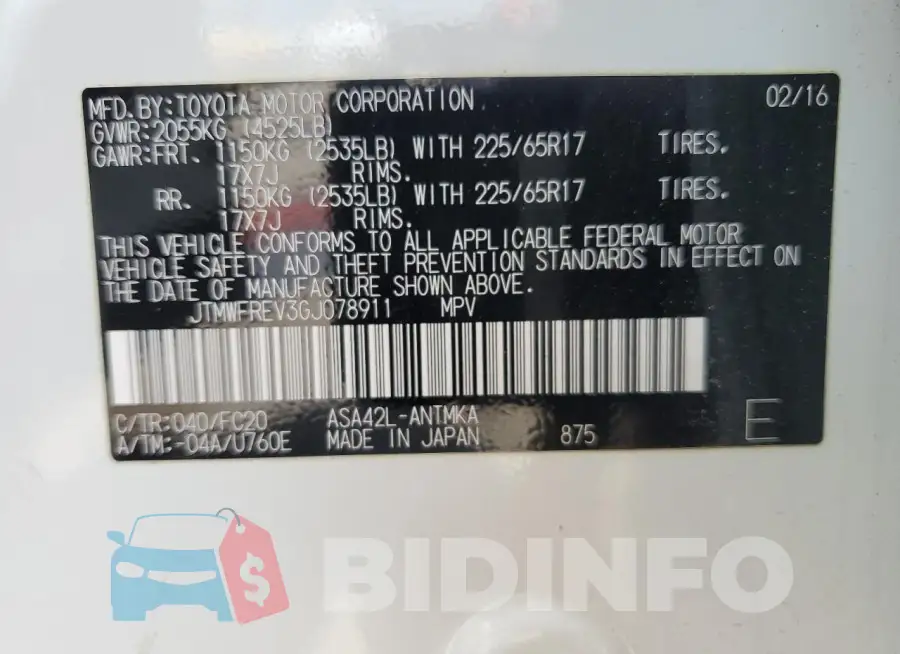 JTMWFREV3GJ078911 Photo# 12