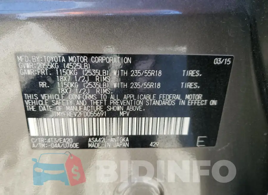 JTMYFREV2FD055691 Photo# 14
