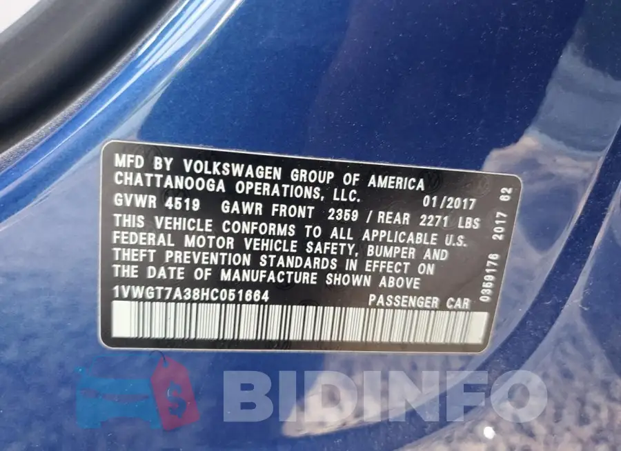 1VWGT7A38HC051664 Photo# 12