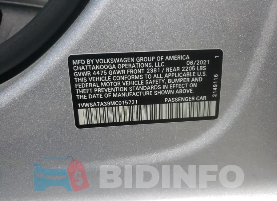 1VWSA7A39MC015721 Photo# 12