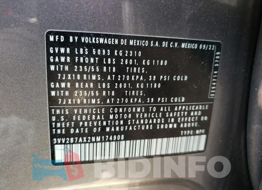 3VV2B7AX2NM174908 Photo# 13