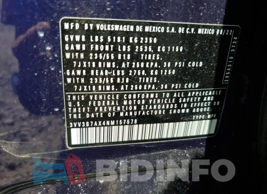3VV3B7AX4NM157578 Photo# 14