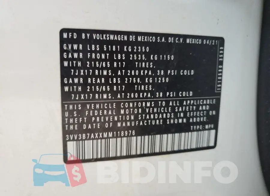 3VV3B7AXXMM118976 Photo# 14