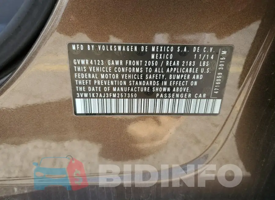 3VW1K7AJ3FM257350 Photo# 12