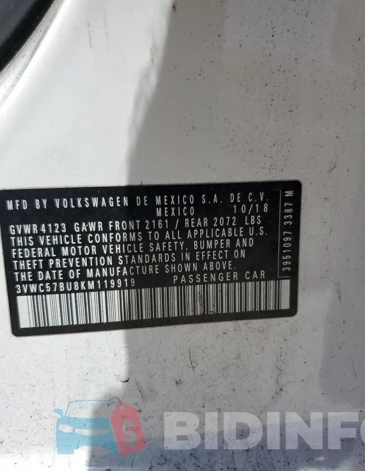 3VWC57BU8KM119919 Photo# 13