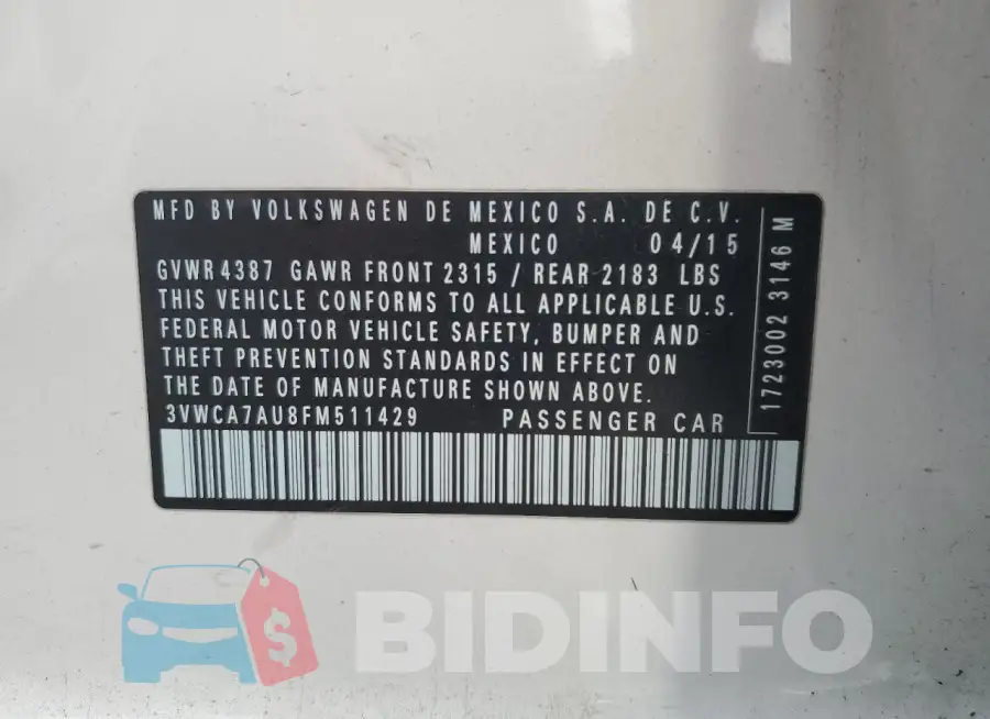 3VWCA7AU8FM511429 Photo# 12