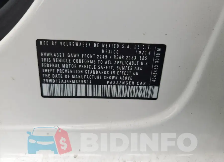 3VWD17AJ4FM355514 Photo# 12