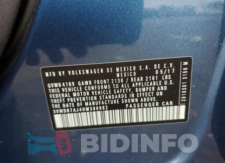 3VWDB7AJ4HM386682 Photo# 12