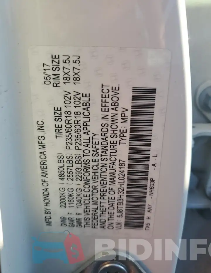 5J8TB3H32HL024187 Photo# 13