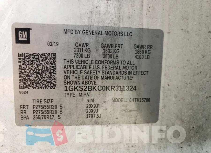 1GKS2BKC0KR311324 Photo# 14