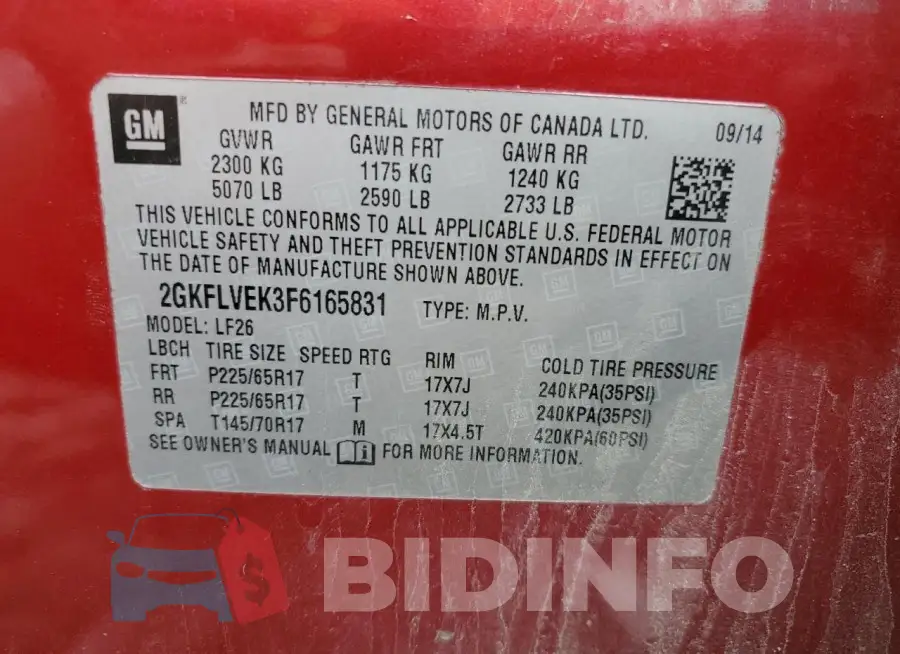 2GKFLVEK3F6165831 Photo# 14